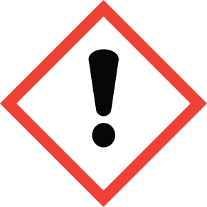 An exclamation mark in a red angled square